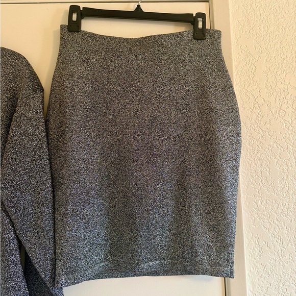 Adrienne Vittadini Petites Matching Metallic Knit Hoodie + Skirt Set - Picture 3 of 14